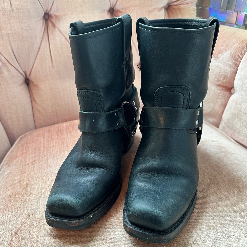 Frye 8R Harness Ankle Boot Bootie Black Leather